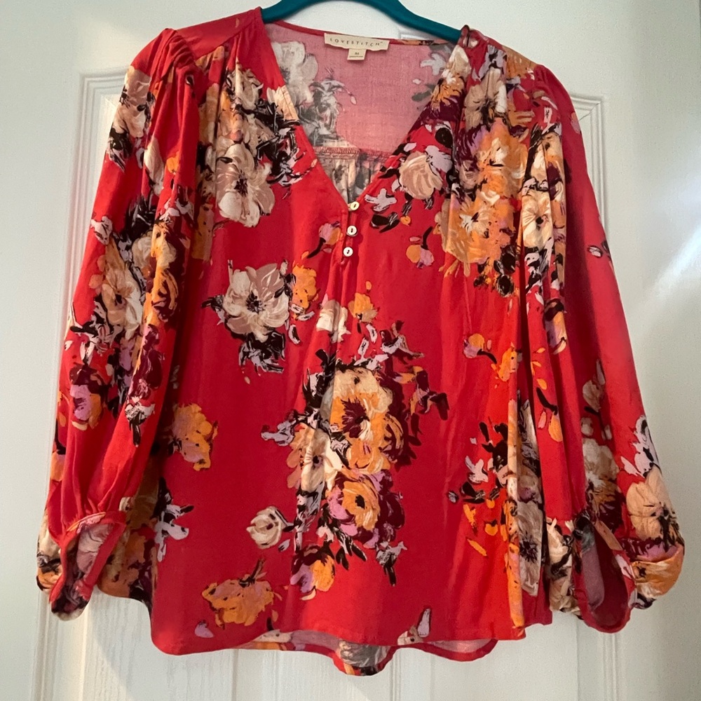 Lovestitch dark coral floral blouse size medium